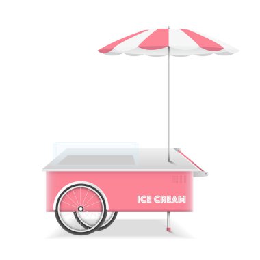Beyaz arkaplan vektör tasarımlı dondurma arabası.