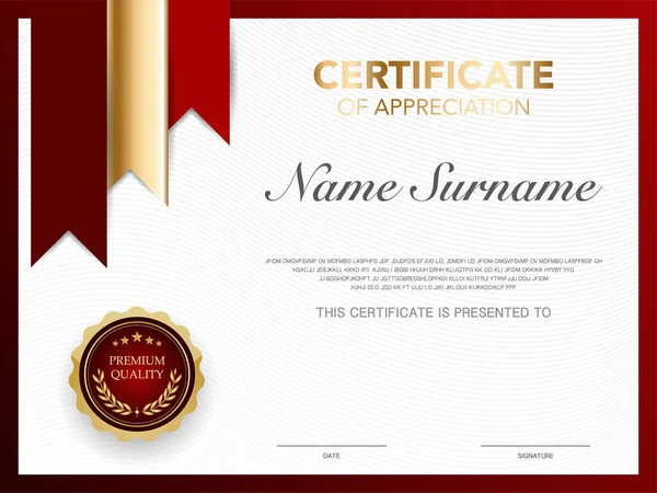 Modello Certificato Immagine Stile Lusso Rosso Oro Diploma Design Geometrico — Vettoriale Stock