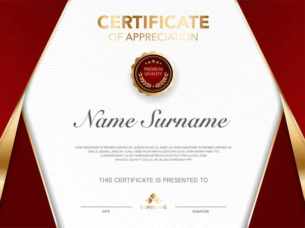Сертификат Искушает Красный Золотой Стиль Роскоши Диплом Геометрического Современного Дизайна — стоковый вектор
