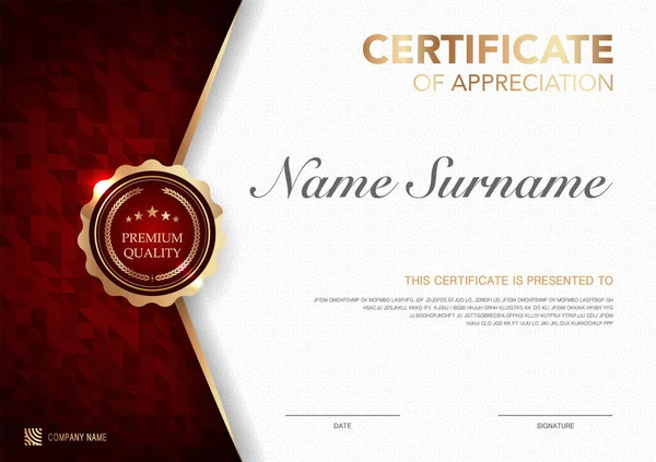 Modello Certificato Immagine Stile Lusso Rosso Oro Diploma Design Geometrico — Vettoriale Stock