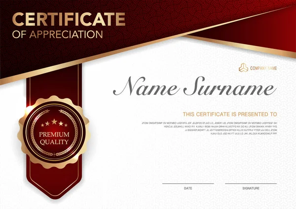 Modelo Certificado Vermelho Dourado Imagem Estilo Luxo Diploma Design Moderno —  Vetores de Stock