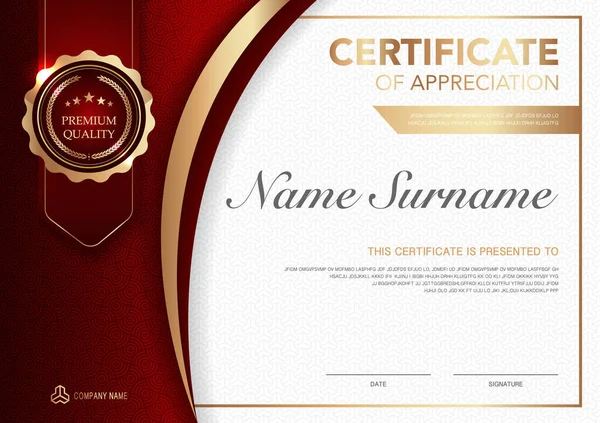 Сертификат Искушает Красный Золотой Стиль Роскоши Диплом Геометрического Современного Дизайна — стоковый вектор