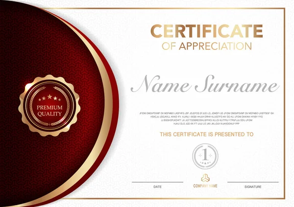 Šablona Certifikátu Červené Zlaté Luxusní Styl Image Diplom Geometrického Moderního — Stockový vektor