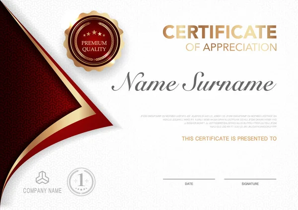 Modello Certificato Immagine Stile Lusso Rosso Oro Diploma Design Geometrico — Vettoriale Stock