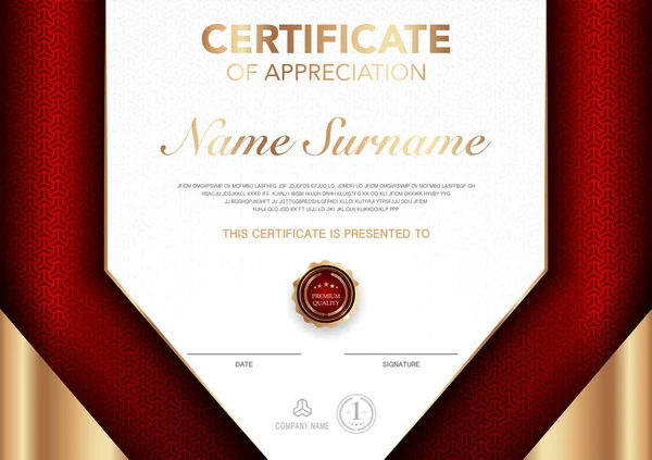 Certificate Template Red Gold Luxury Style Image Diploma Geometric Modern — Stock Vector