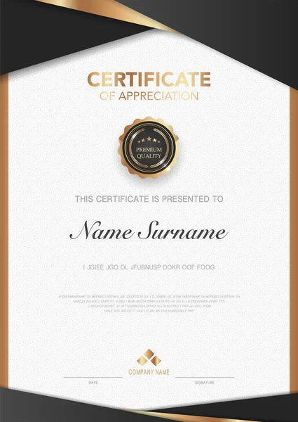 Diploma Plantilla Certificado Color Negro Oro Con Imagen Vectorial Lujo — Archivo Imágenes Vectoriales