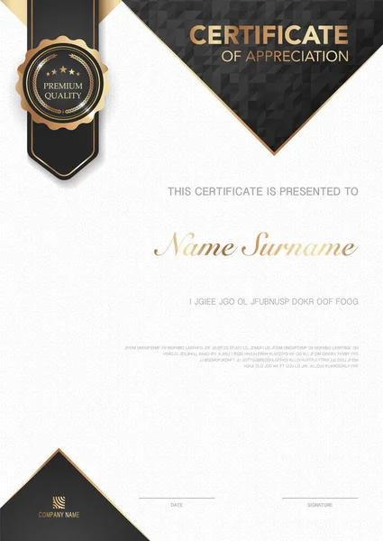 Modèle Certificat Diplôme Couleur Noire Avec Image Vectorielle Luxe Style — Image vectorielle