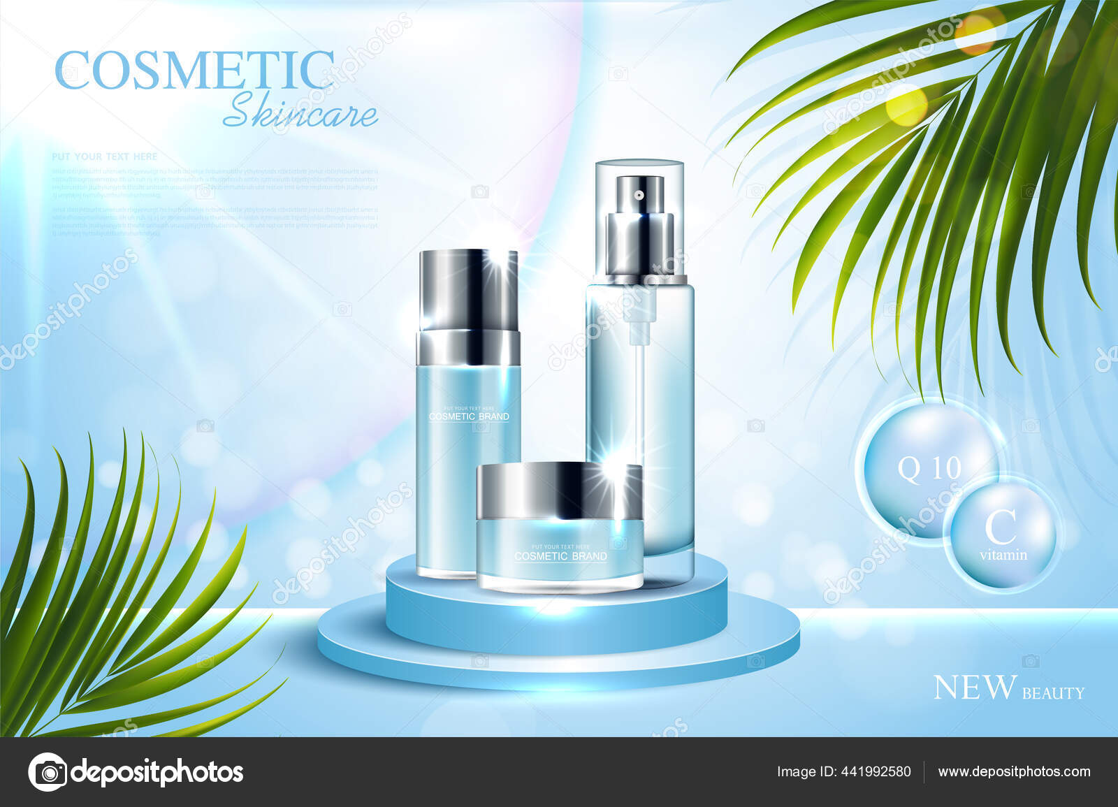Cosmetics Skin Care Product Ads Bottle Blue Background Glittering Light  Stock Vector by ©pondshutter@yahoo.com 441992580