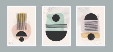 Duvar dekorasyonu, kartpostal ya da broşür kapağı tasarımı için farklı şekillere sahip soyut sanat geçmişi. Vektör çizimleri tasarımı