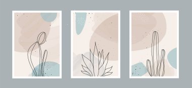 Modern soyut çizgiler ve sanat arka planında duvar dekorasyonu, kartpostal veya broşür kapağı tasarımı için farklı şekiller barındırır. Vektör çizimleri tasarımı