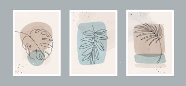 Modern soyut çizgiler ve sanat arka planında duvar dekorasyonu, kartpostal veya broşür kapağı tasarımı için farklı şekiller barındırır. Vektör çizimleri tasarımı