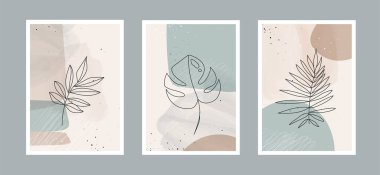 Modern soyut çizgiler ve sanat arka planında duvar dekorasyonu, kartpostal veya broşür kapağı tasarımı için farklı şekiller barındırır. Vektör çizimleri tasarımı