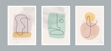 Duvar dekorasyonu, kartpostal veya broşür kapağı tasarımı için farklı şekillere sahip modern soyut minimalist sanat arka planı. Vektör çizimleri tasarımı