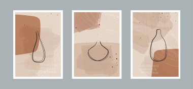 Duvar dekorasyonu, kartpostal veya broşür kapağı tasarımı için farklı şekillere sahip modern soyut minimalist sanat arka planı. Vektör çizimleri tasarımı.