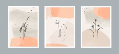 Duvar dekorasyonu, kartpostal veya broşür kapağı tasarımı için farklı şekillere sahip modern soyut minimalist sanat arka planı. Vektör çizimleri tasarımı.