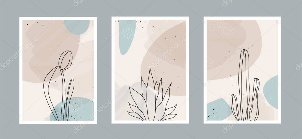 Modern abstract line leaves in lines and arts background with different shapes for wall decoration, postcard or brochure cover design. Vector illustrations design