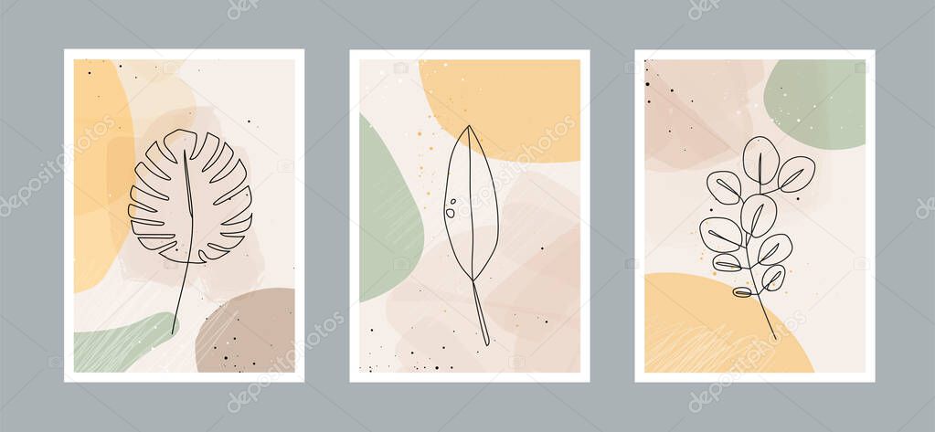 Modern abstract line leaves in lines and arts background with different shapes for wall decoration, postcard or brochure cover design. Vector illustrations design