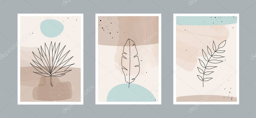 Modern abstract line leaves in lines and arts background with different shapes for wall decoration, postcard or brochure cover design. Vector illustrations design