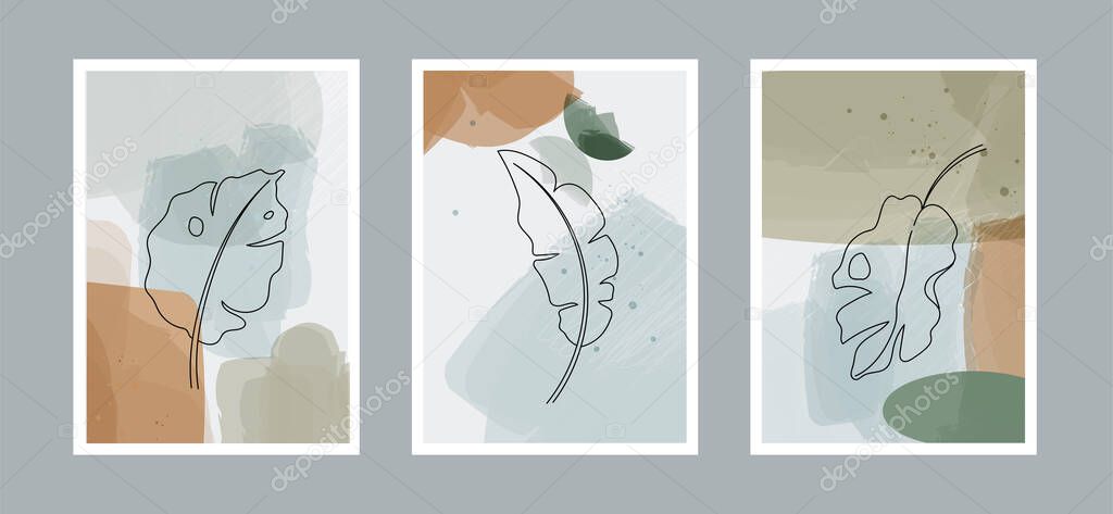 Modern abstract line leaves in lines and arts background with different shapes for wall decoration, postcard or brochure cover design. Vector illustrations design