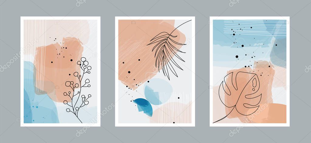 Modern abstract line leaves in lines and arts background with different shapes for wall decoration, postcard or brochure cover design. Vector illustrations design