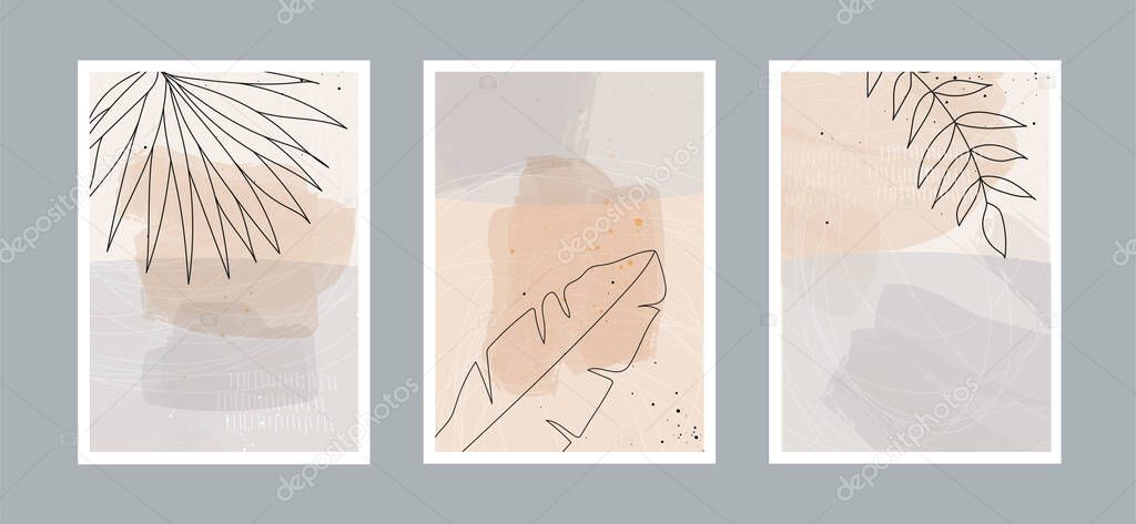 Modern abstract line leaves in lines and arts background with different shapes for wall decoration, postcard or brochure cover design. Vector illustrations design