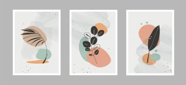 Duvar dekorasyonu, kartpostal ya da broşür kapağı tasarımı için farklı şekillere sahip çizgiler ve sanat arka planında modern soyut çiçekler. Vektör çizimleri tasarımı.