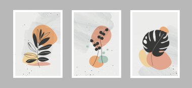 Duvar dekorasyonu, kartpostal ya da broşür kapağı tasarımı için farklı şekillere sahip çizgiler ve sanat arka planında modern soyut çiçekler. Vektör çizimleri tasarımı.