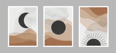 Duvar dekorasyonu, kartpostal ya da broşür kapağı tasarımı için farklı şekillere sahip çizgiler ve sanat arka planında modern soyut çiçekler. Vektör çizimleri tasarımı.