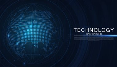 Küresel dünya ağı ve dünyadaki telekomünikasyon ile soyut teknoloji dijital veri görselleştirmesi. vektör çizimi tasarımı.