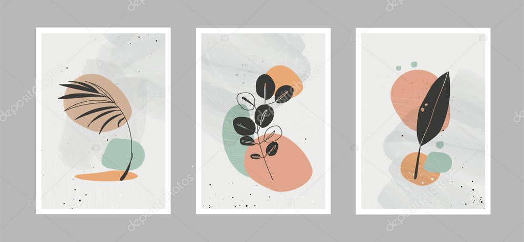 Modern abstract line flowers in lines and arts background with different shapes for wall decoration, postcard or brochure cover design. Vector illustrations design.