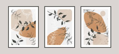 Duvar dekorasyonu, kartpostal ya da broşür kapağı tasarımı için farklı şekillere sahip modern soyut yaprak çizgisi sanat arka planı. Vektör çizimleri tasarımı.