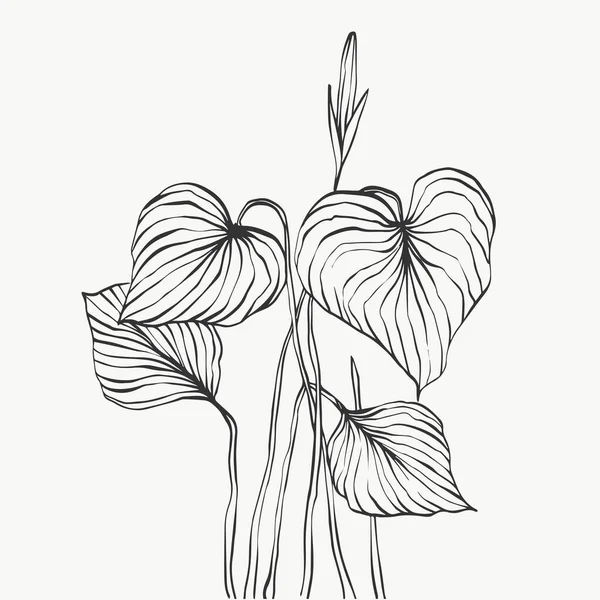 Canavar Yaprak Çizgisi Sanatı Soyut Modern Asgari Bitki Çizgisi Poster — Stok Vektör