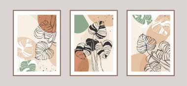 Duvar dekorasyonu, kartpostal ya da broşür kapağı tasarımı için farklı şekillere sahip modern soyut yaprak çizgisi sanat arka planı. Vektör çizimleri tasarımı.