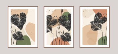 Duvar dekorasyonu, kartpostal ya da broşür kapağı tasarımı için farklı şekillere sahip modern soyut yaprak çizgisi sanat arka planı. Vektör çizimleri tasarımı.
