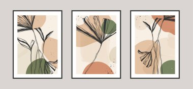 Duvar dekorasyonu, kartpostal ya da broşür kapağı tasarımı için farklı şekillere sahip modern soyut yaprak çizgisi sanat arka planı. Vektör çizimleri tasarımı.