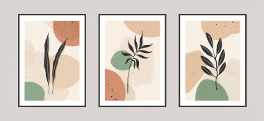 Duvar dekorasyonu, kartpostal ya da broşür kapağı tasarımı için farklı şekillere sahip modern soyut yaprak çizgisi sanat arka planı. Vektör çizimleri tasarımı.