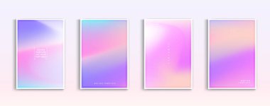 Pastel gradyan arka plan vektörü ayarlandı. Uygulama, web tasarımı, web sayfaları, afişler, tebrik kartları için yumuşak beyaz, turuncu, pembe, mor ve sarı renkler. Vektör illüstrasyonu