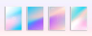Pastel gradyan arka plan vektörü ayarlandı. Uygulama, web tasarımı, web sayfaları, afişler, tebrik kartları için yumuşak beyaz, pembe, mor ve turuncu renkler. Vektör illüstrasyon tasarımı