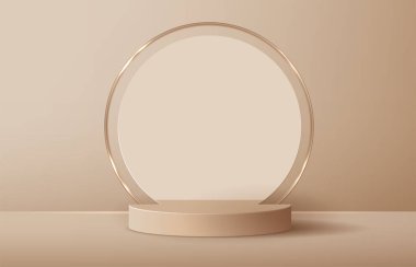 Ürün sunumu, markalaşma ve paketleme sunumu için kozmetik açık kahverengi arkaplan ve premium podyum. Arka planda gölgesi olan stüdyo sahnesi. vektör çizimi tasarımı