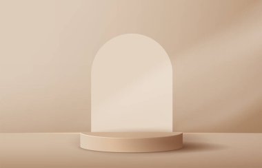 Ürün sunumu, markalaşma ve paketleme sunumu için kozmetik kahverengi arka plan minimal ve premium podyum. Arka planda gölgesi olan stüdyo sahnesi. vektör tasarımı