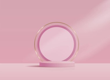Ürün sunumu, markalaşma ve paketleme sunumu için kozmetik pembe arkaplan ve premium podyum. Arka planda gölgesi olan stüdyo sahnesi. vektör tasarımı
