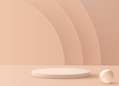 Ürün sunumu, markalaşma ve sunum için kozmetik kahverengi arka plan minimal ve premium podyum. Küresel ışıkları olan boş bir sahne. Gölgeli stüdyo sahnesi. vektör tasarımı