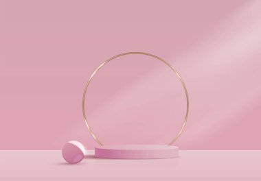 Ürün sunumu, markalaşma ve paketleme sunumu için kozmetik pembe arkaplan ve premium podyum. Arka planda gölgesi olan stüdyo sahnesi. vektör tasarımı