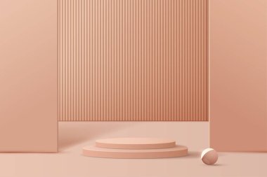 Ürün sunumu, markalaşma ve paketleme sunumu için kozmetik kahverengi arka plan minimal ve premium podyum. Arka planda gölgesi olan stüdyo sahnesi. vektör tasarımı