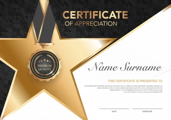 Diploma Certificaat Template Zwart Goud Kleur Met Luxe Moderne Stijl — Stockvector