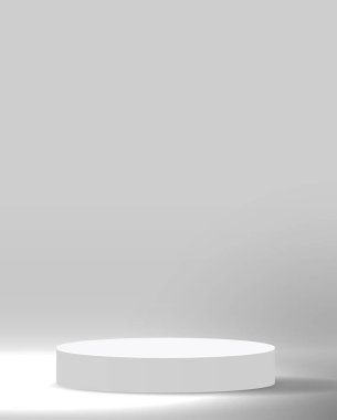 Ürün sunumu, markalaşma ve paketleme için kozmetik gri arka plan ve premium podyum görüntüleme. Arka planda gölgesi olan stüdyo sahnesi. vektör tasarımı.
