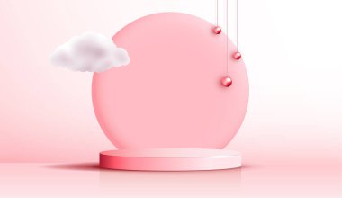 Cosmetic light brown background and premium podium display for product presentation branding and packaging. studio stage with cloud and pink pearl of background. vector design.