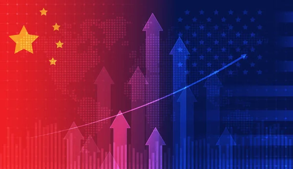 Kereskedelmi Háború Gazdaság Amerikai Egyesült Államok Kína Zászló Gyertyatartó Grafikon — Stock Vector