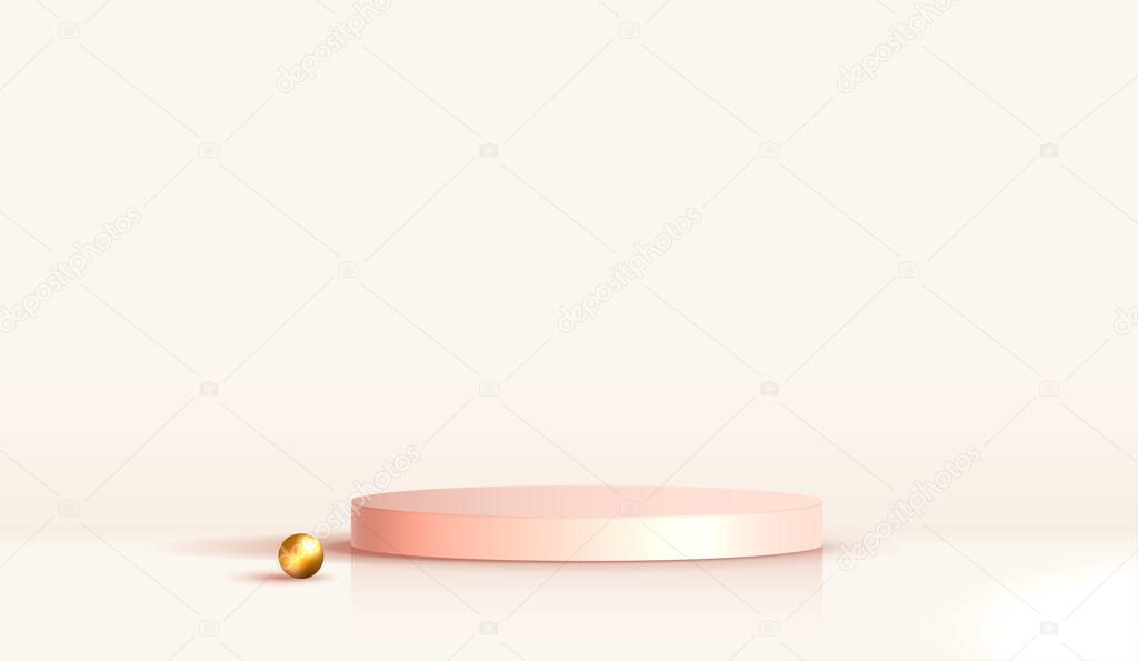 Cosmetic light brown background and premium podium display for product presentation branding and packaging. studio stage with gold pearl of background. vector design.