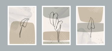 Duvar dekorasyonu, kartpostal ya da broşür kapağı tasarımı için farklı şekillere sahip modern soyut yaprak çizgisi sanat arka planı. Vektör tasarımı.